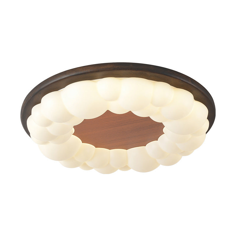 Contemporary Nordic Solid Wood Acrylic Cloud Shade LED Flush Mount Ceiling Light For Bedroom