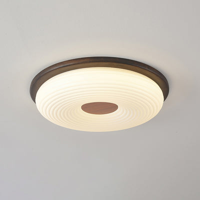 Contemporary Nordic Solid Wood Acrylic Cloud Shade LED Flush Mount Ceiling Light For Bedroom