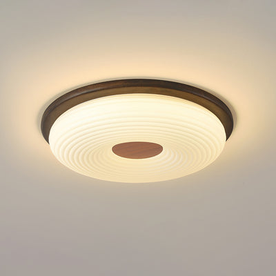 Contemporary Nordic Solid Wood Acrylic Cloud Shade LED Flush Mount Ceiling Light For Bedroom