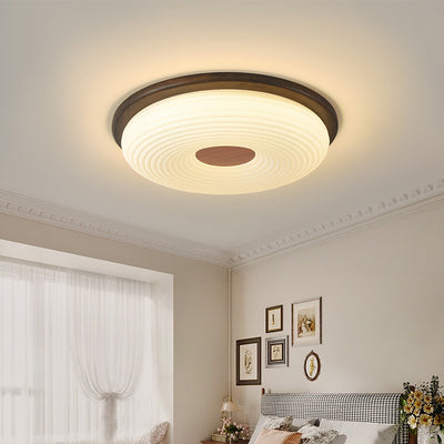 Contemporary Nordic Solid Wood Acrylic Cloud Shade LED Flush Mount Ceiling Light For Bedroom