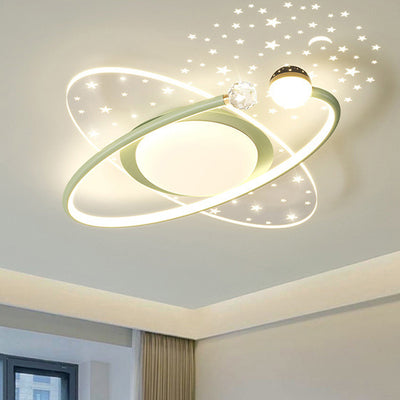 Contemporary Creative Iron Acrylic Starry Sky Projection Round LED Flush Mount Ceiling Light For Living Room