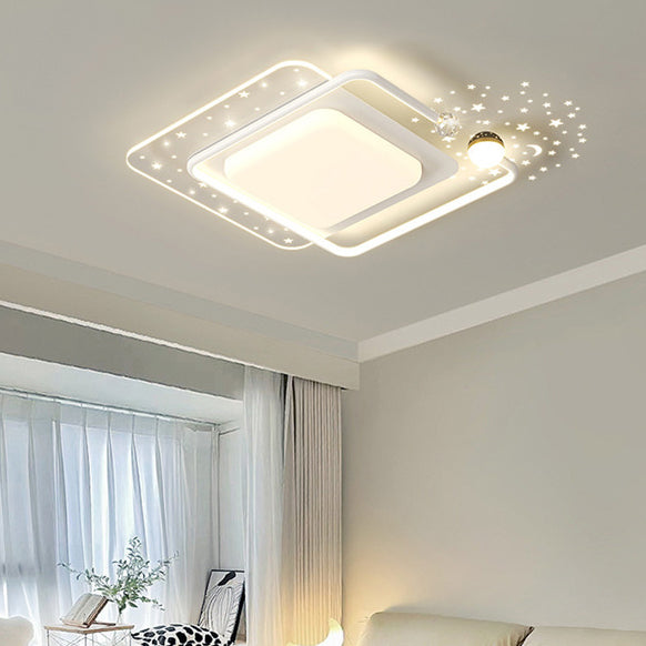 Contemporary Creative Iron Acrylic Starry Sky Projection Round LED Flush Mount Ceiling Light For Living Room