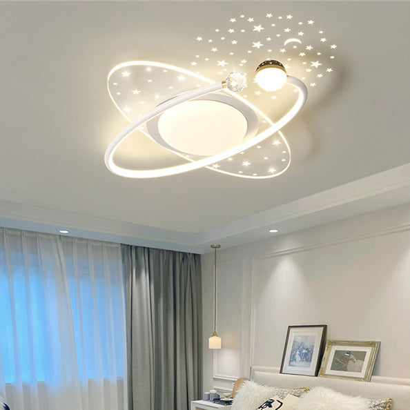 Contemporary Creative Iron Acrylic Starry Sky Projection Round LED Flush Mount Ceiling Light For Living Room