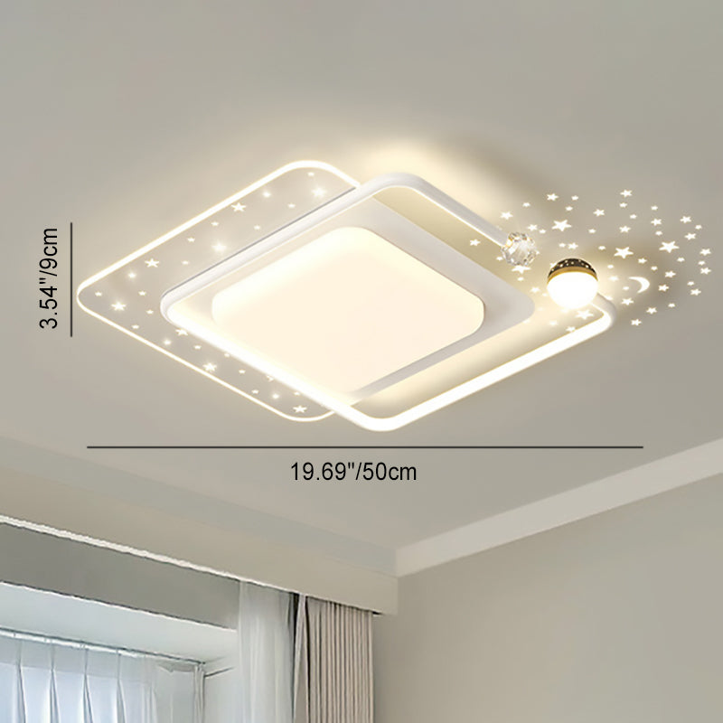 Contemporary Creative Iron Acrylic Starry Sky Projection Round LED Flush Mount Ceiling Light For Living Room