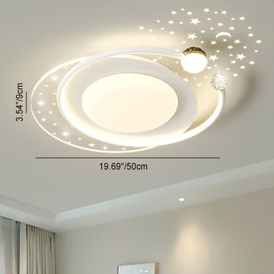 Contemporary Creative Iron Acrylic Starry Sky Projection Round LED Flush Mount Ceiling Light For Living Room