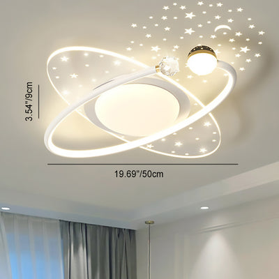 Contemporary Creative Iron Acrylic Starry Sky Projection Round LED Flush Mount Ceiling Light For Living Room