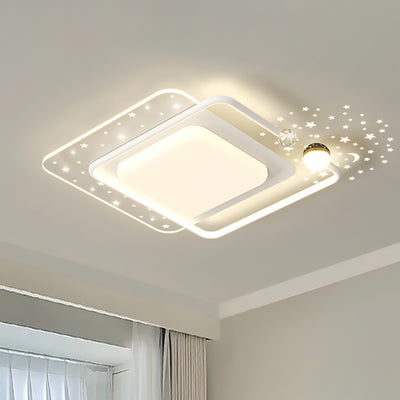 Contemporary Creative Iron Acrylic Starry Sky Projection Round LED Flush Mount Ceiling Light For Living Room