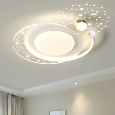 Contemporary Creative Iron Acrylic Starry Sky Projection Round LED Flush Mount Ceiling Light For Living Room