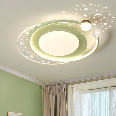 Contemporary Creative Iron Acrylic Starry Sky Projection Round LED Flush Mount Ceiling Light For Living Room