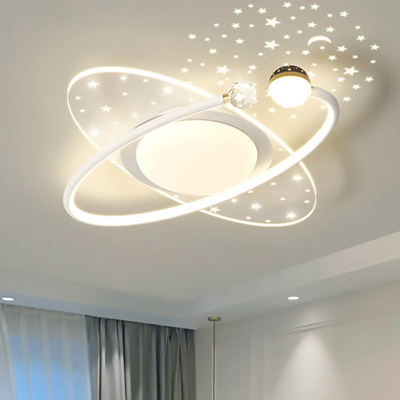 Contemporary Creative Iron Acrylic Starry Sky Projection Round LED Flush Mount Ceiling Light For Living Room