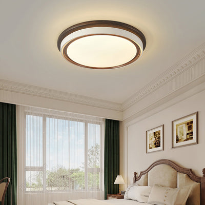 Modern Minimalist Geometric Round Acrylic Wood Grain LED Flush Mount Ceiling Light For Bedroom