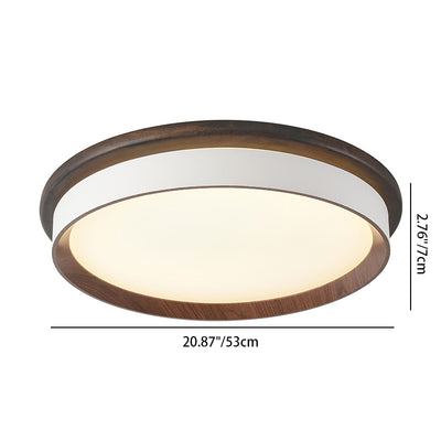 Modern Minimalist Geometric Round Acrylic Wood Grain LED Flush Mount Ceiling Light For Bedroom