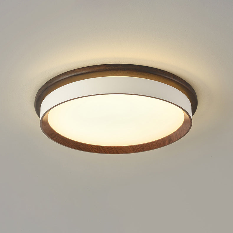 Modern Minimalist Geometric Round Acrylic Wood Grain LED Flush Mount Ceiling Light For Bedroom