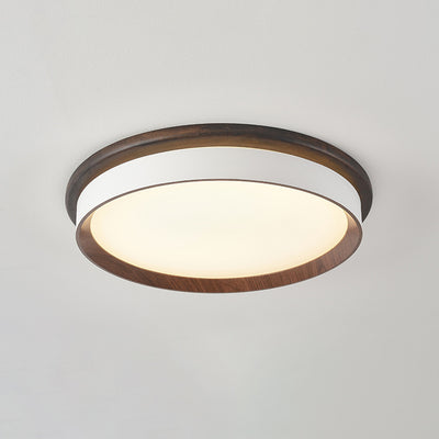 Modern Minimalist Geometric Round Acrylic Wood Grain LED Flush Mount Ceiling Light For Bedroom