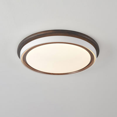 Modern Minimalist Geometric Round Acrylic Wood Grain LED Flush Mount Ceiling Light For Bedroom