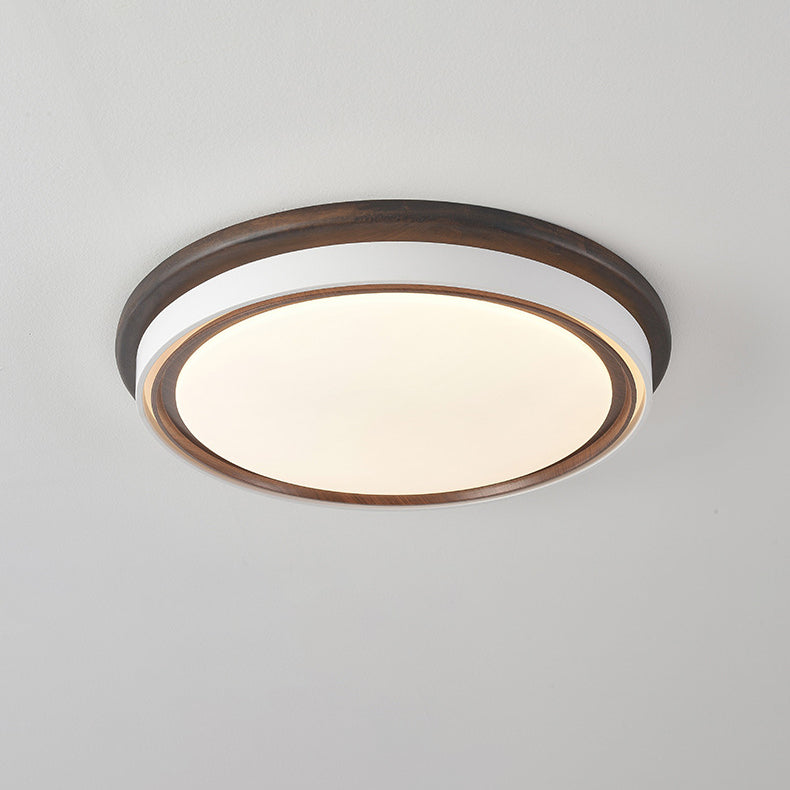 Modern Minimalist Geometric Round Acrylic Wood Grain LED Flush Mount Ceiling Light For Bedroom