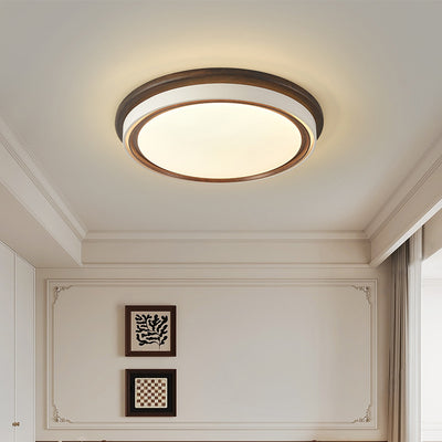 Modern Minimalist Geometric Round Acrylic Wood Grain LED Flush Mount Ceiling Light For Bedroom