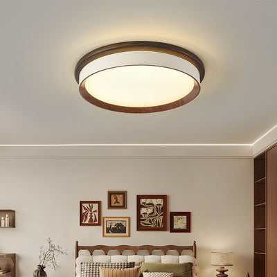 Modern Minimalist Geometric Round Acrylic Wood Grain LED Flush Mount Ceiling Light For Bedroom