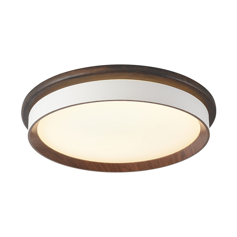 Modern Minimalist Geometric Round Acrylic Wood Grain LED Flush Mount Ceiling Light For Bedroom