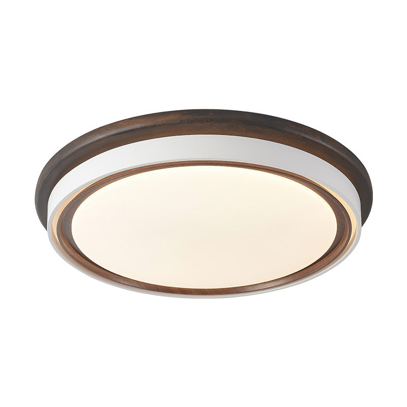 Modern Minimalist Geometric Round Acrylic Wood Grain LED Flush Mount Ceiling Light For Bedroom