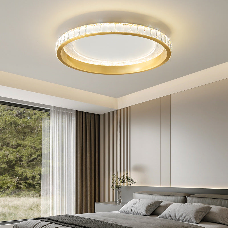 Modern Luxury Aluminum Crystal Starry Sky Acrylic Round LED Flush Mount Ceiling Light For Bedroom