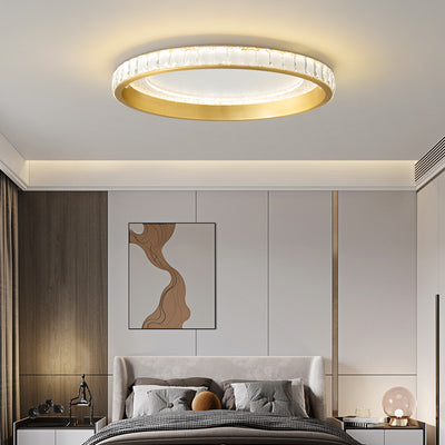 Modern Luxury Aluminum Crystal Starry Sky Acrylic Round LED Flush Mount Ceiling Light For Bedroom