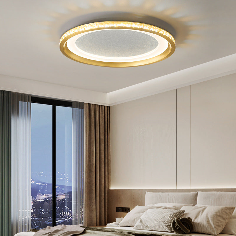 Modern Luxury Aluminum Crystal Starry Sky Acrylic Round LED Flush Mount Ceiling Light For Bedroom