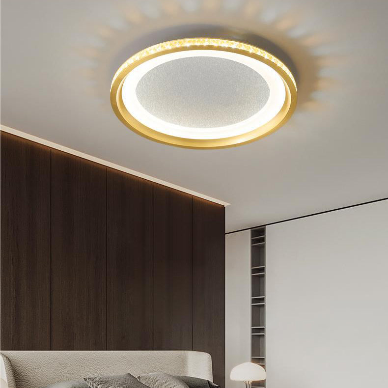 Modern Luxury Aluminum Crystal Starry Sky Acrylic Round LED Flush Mount Ceiling Light For Bedroom