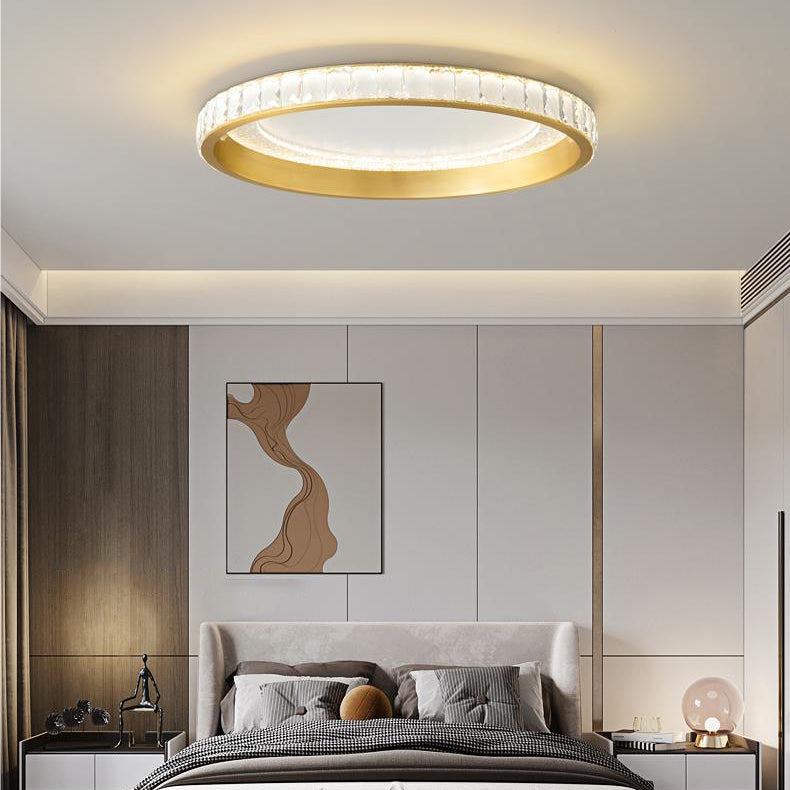 Modern Luxury Aluminum Crystal Starry Sky Acrylic Round LED Flush Mount Ceiling Light For Bedroom