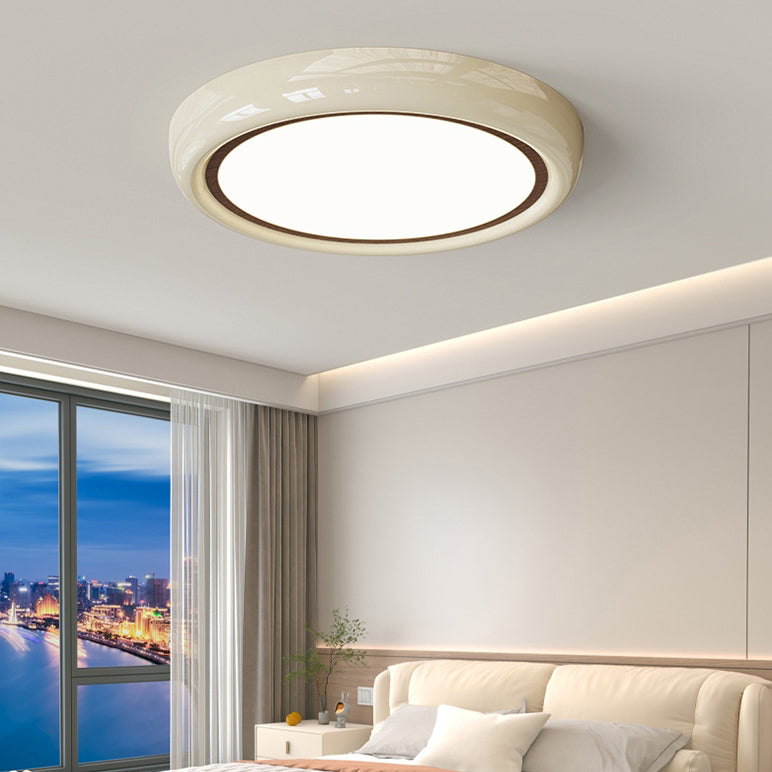 Contemporary Nordic Cream Iron Acrylic Round LED Flush Mount Ceiling Light For Bedroom