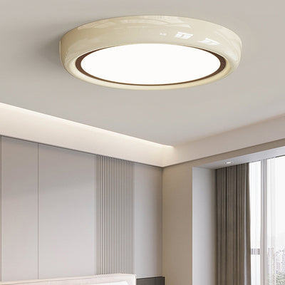 Contemporary Nordic Cream Iron Acrylic Round LED Flush Mount Ceiling Light For Bedroom