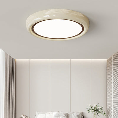 Contemporary Nordic Cream Iron Acrylic Round LED Flush Mount Ceiling Light For Bedroom