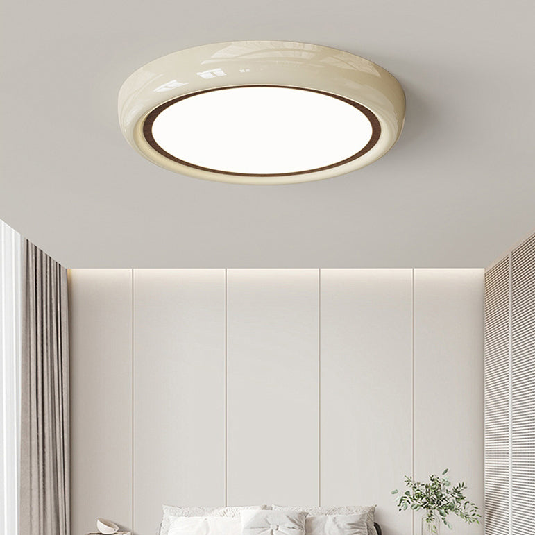 Contemporary Nordic Cream Iron Acrylic Round LED Flush Mount Ceiling Light For Bedroom