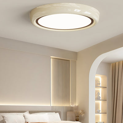 Contemporary Nordic Cream Iron Acrylic Round LED Flush Mount Ceiling Light For Bedroom