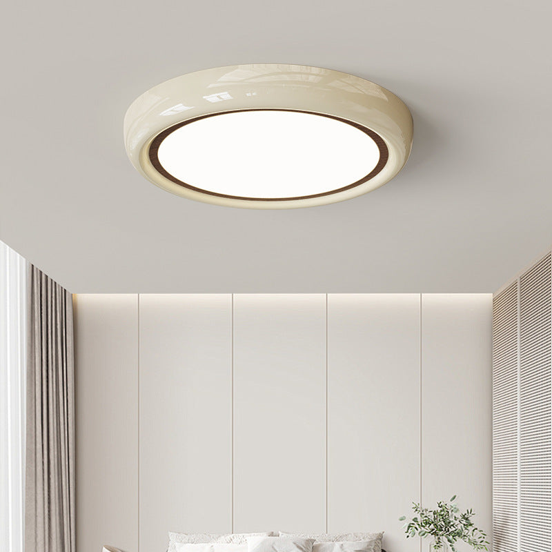 Contemporary Nordic Cream Iron Acrylic Round LED Flush Mount Ceiling Light For Bedroom