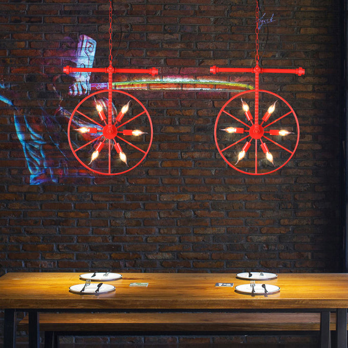 Contemporary Industrial Antique Iron Wheel Shade 6-Light Chandelier For Dining Room