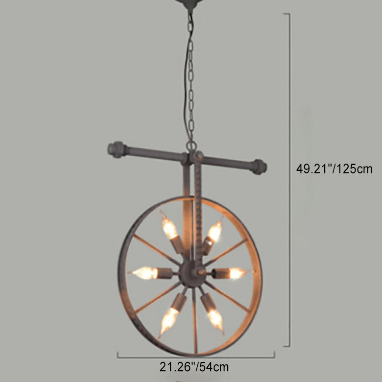 Contemporary Industrial Antique Iron Wheel Shade 6-Light Chandelier For Dining Room