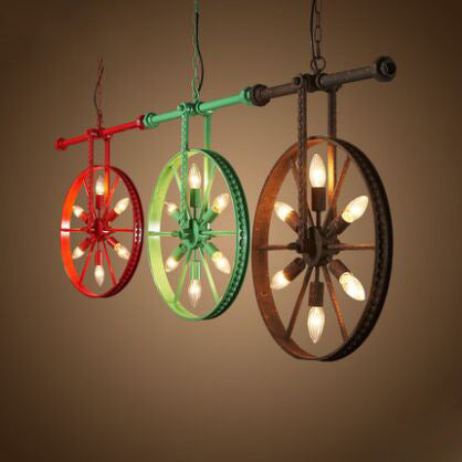 Contemporary Industrial Antique Iron Wheel Shade 6-Light Chandelier For Dining Room