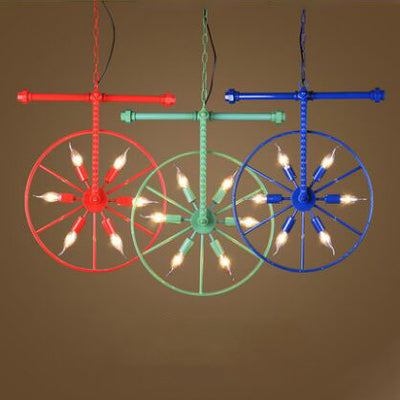 Contemporary Industrial Antique Iron Wheel Shade 6-Light Chandelier For Dining Room