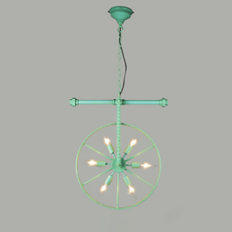 Contemporary Industrial Antique Iron Wheel Shade 6-Light Chandelier For Dining Room