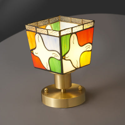 Traditional Tiffany Square Stained Glass Pigeon 1-Light Semi-Flush Mount Ceiling Light For Hallway