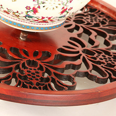 Traditional Chinese Solid Wood Engraving Flower Pattern Ceramic Ball 1-Light Semi-Flush Mount Ceiling Light For Hallway