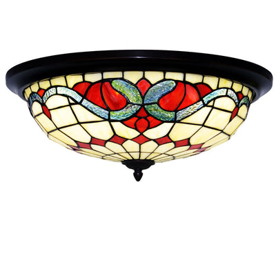 Traditional Tiffany Baroque Stained Glass Hardware Dome 3-Light Flush Mount Ceiling Light For Living Room