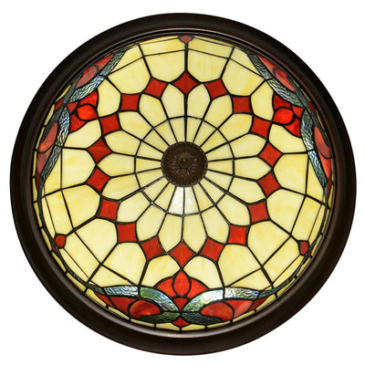 Traditional Tiffany Baroque Stained Glass Hardware Dome 3-Light Flush Mount Ceiling Light For Living Room