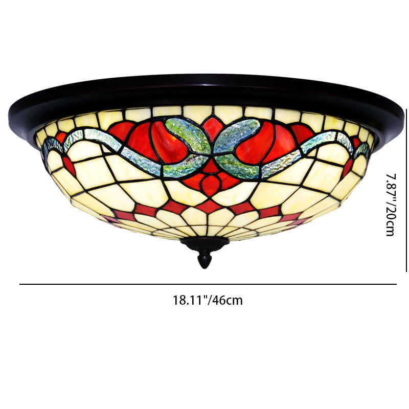 Traditional Tiffany Baroque Stained Glass Hardware Dome 3-Light Flush Mount Ceiling Light For Living Room