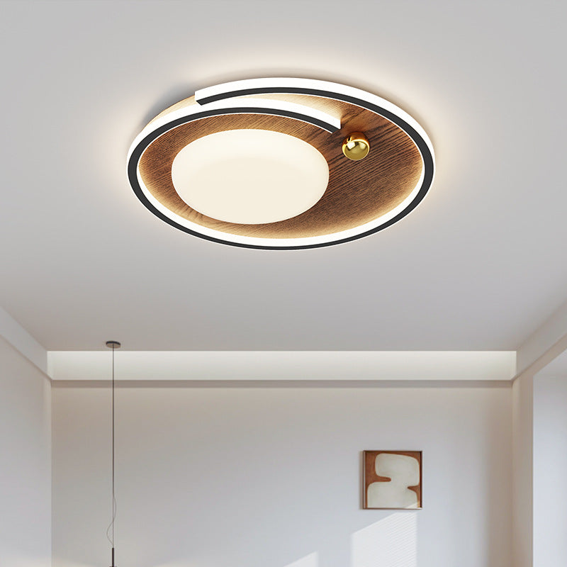 Traditionelle französische Kieselstein-Oval-Massivholz-Acryl-LED-Deckenleuchte für Wohnzimmer 