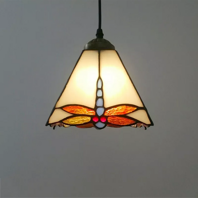 Traditional Tiffany Stained Glass Geometric Pattern Pyramid Shade 1-Light Pendant Light For Living Room