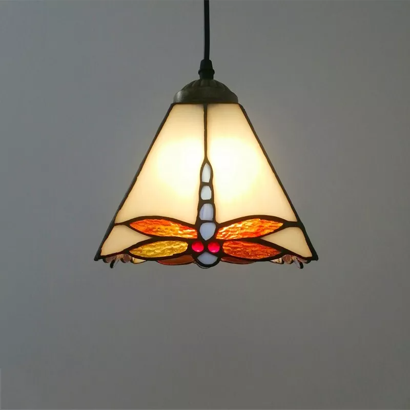 Traditional Tiffany Stained Glass Geometric Pattern Pyramid Shade 1-Light Pendant Light For Living Room