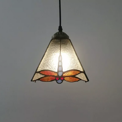 Traditional Tiffany Stained Glass Geometric Pattern Pyramid Shade 1-Light Pendant Light For Living Room