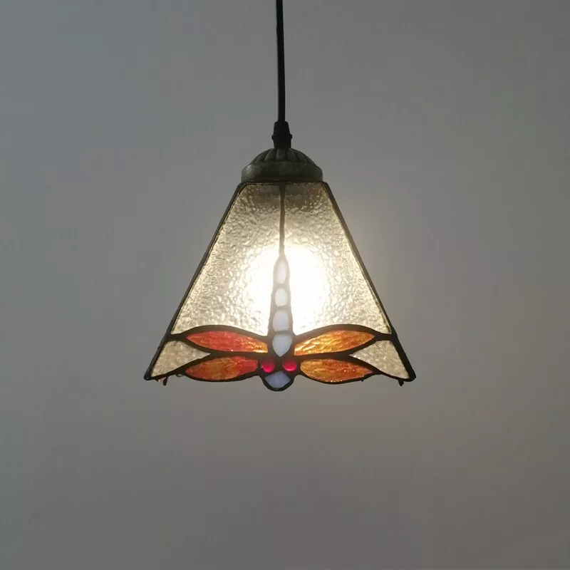 Traditional Tiffany Stained Glass Geometric Pattern Pyramid Shade 1-Light Pendant Light For Living Room